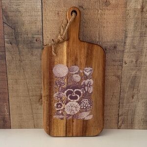Upcycled Acacia Serving Board with Botanical Art